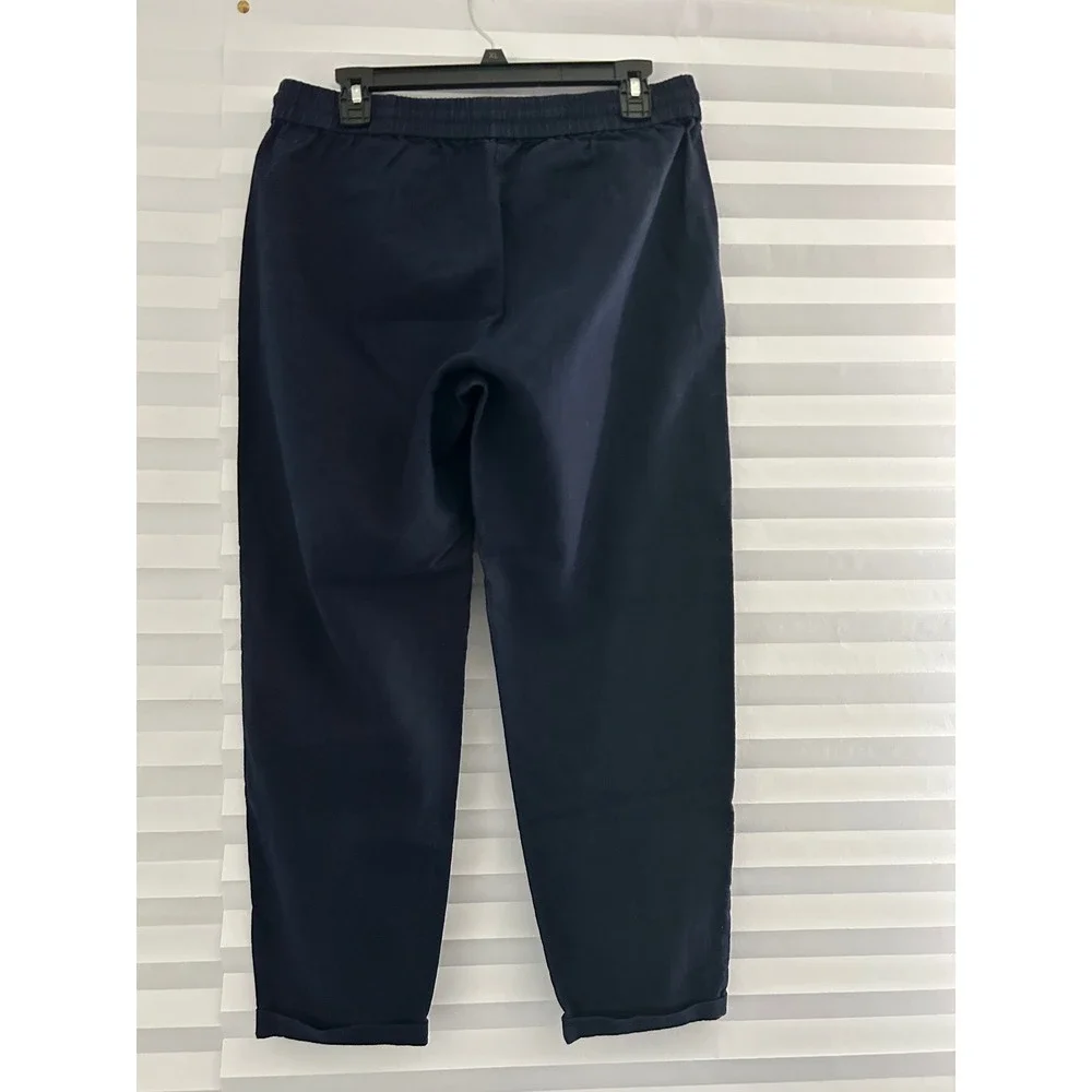 J.Crew‎ Seaside Jogger Pant Navy Blue Linen Cotton Drawstring Elastic Waist Sz 8
